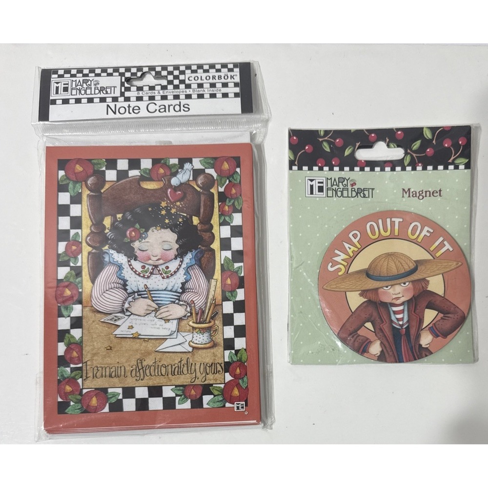 Mary Engelbreit LOT Stationary Envelopes Note Cards & Snap Out Of It Magnet 2004